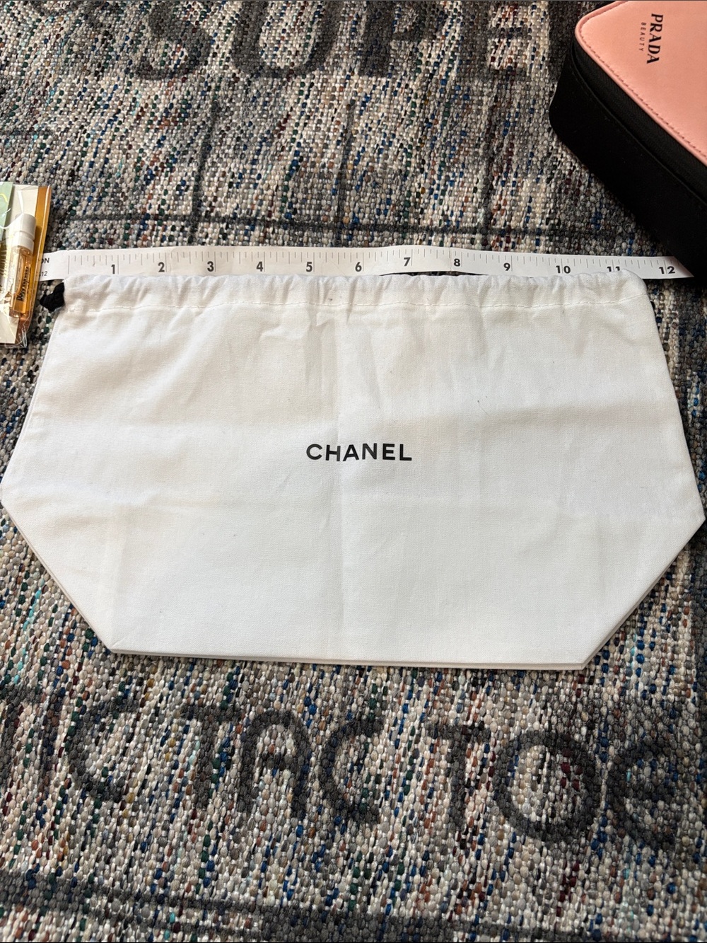 CHANEL White Canvas Logo Dust Pouch